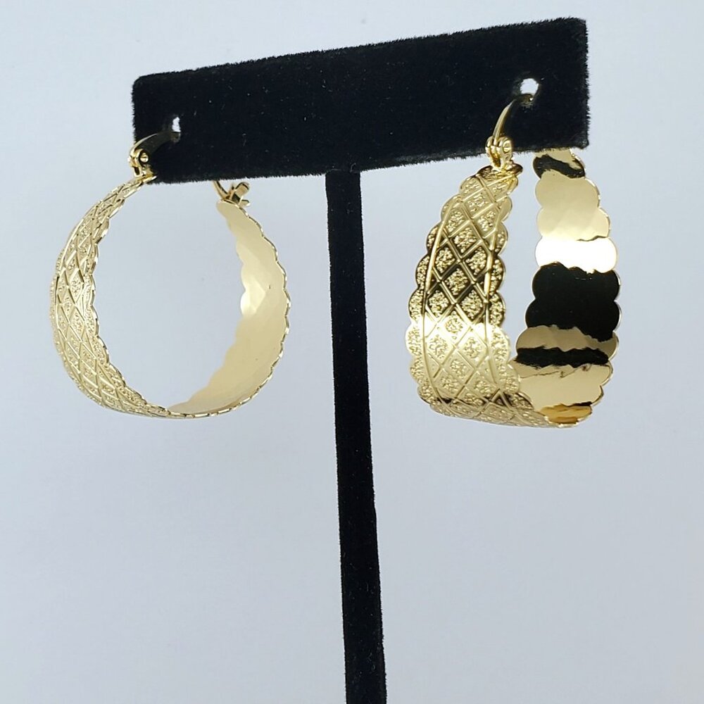 14K Gold Womens Etched Chunky Hoop Earrings Ladies 14 Karat Silver Hoops Jewelry - Picture 7 of 7